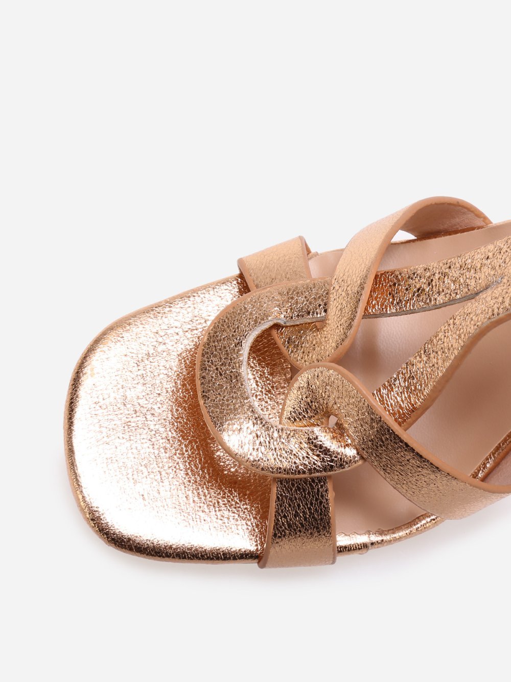 Sandala b talon carré métallique doré rose