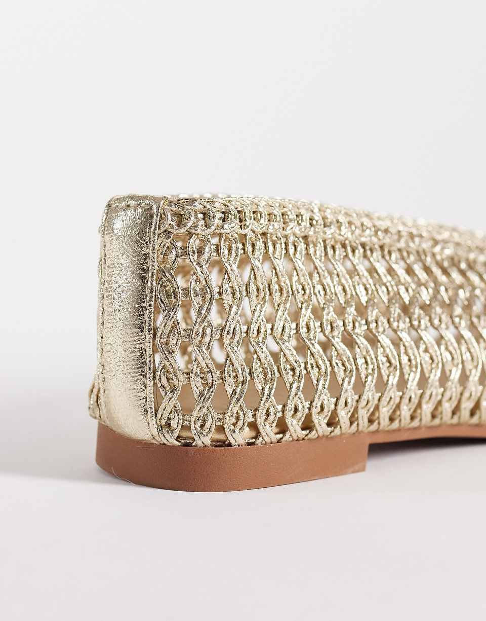 Lioness woven-effect ballet flats in gold