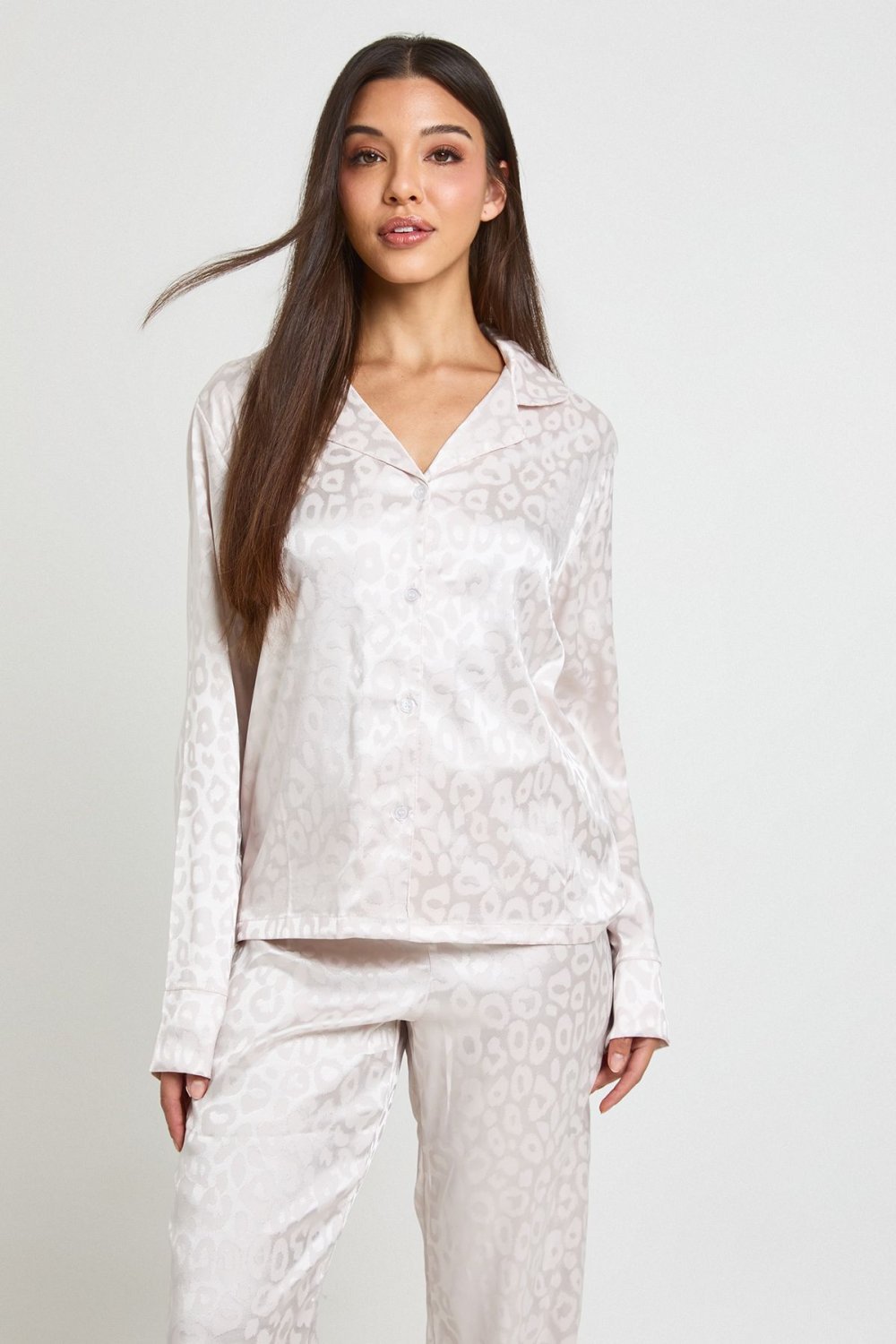 Champagne jacquard satin shirt and trouser pyjama set