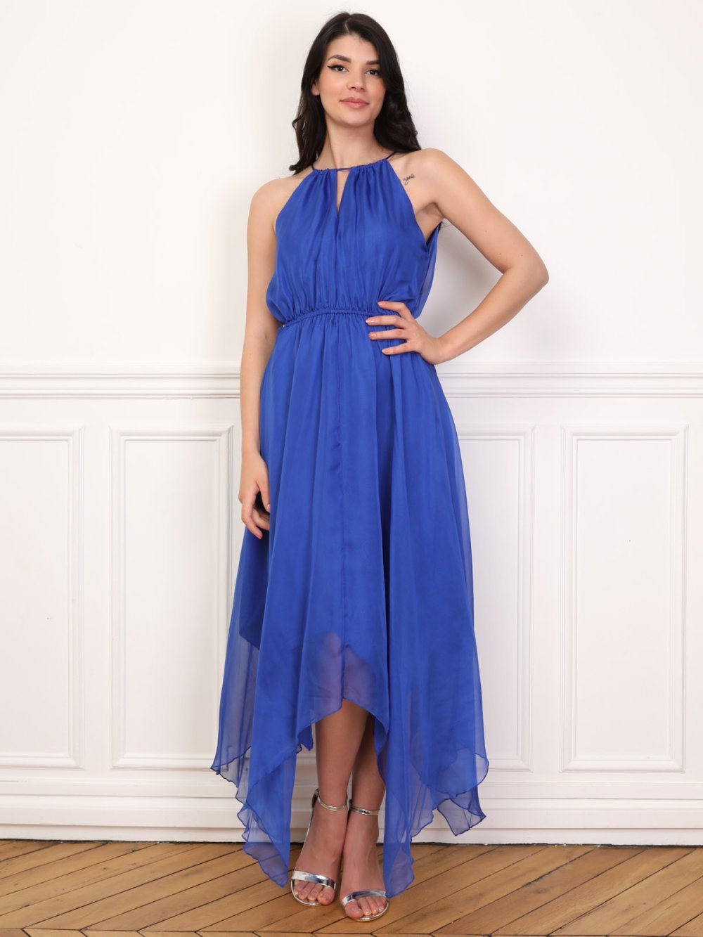 Robe twila mfer3a b col américain w volants zer9a