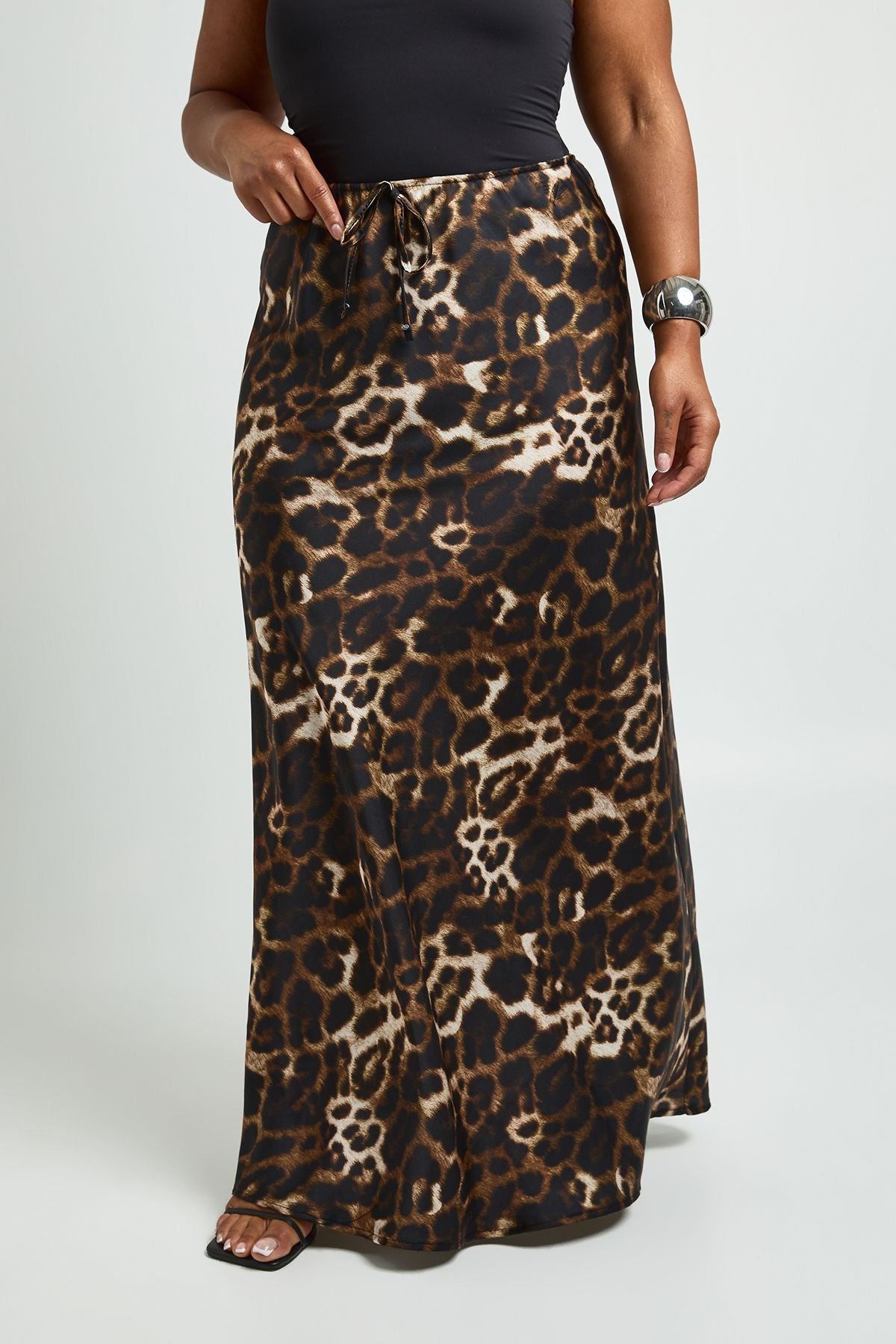 Leopard print satin maxi skirt - Plus size