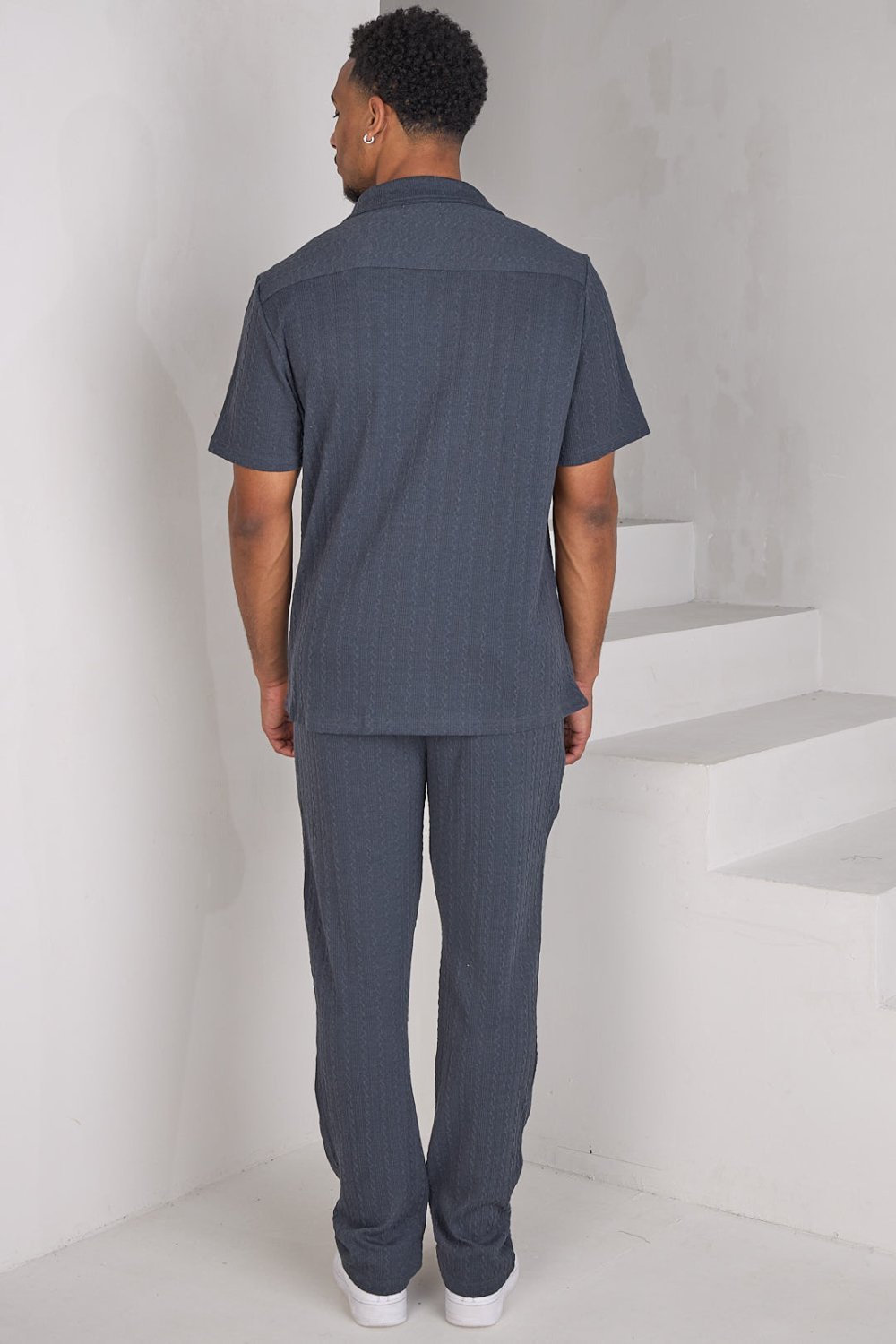 Ensemble chemise w pantalon effet laine gris