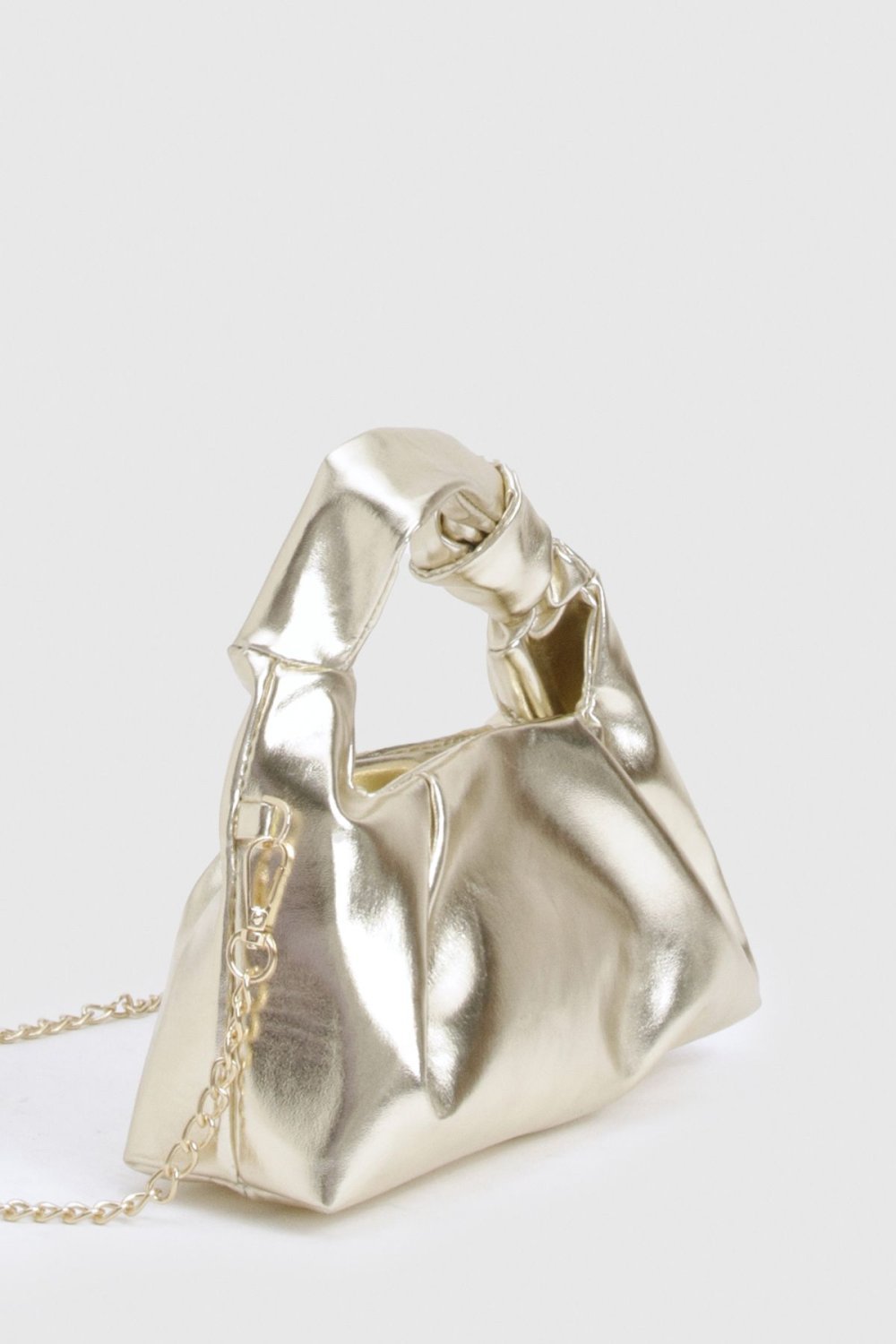 Metallic grab bag with knot handle