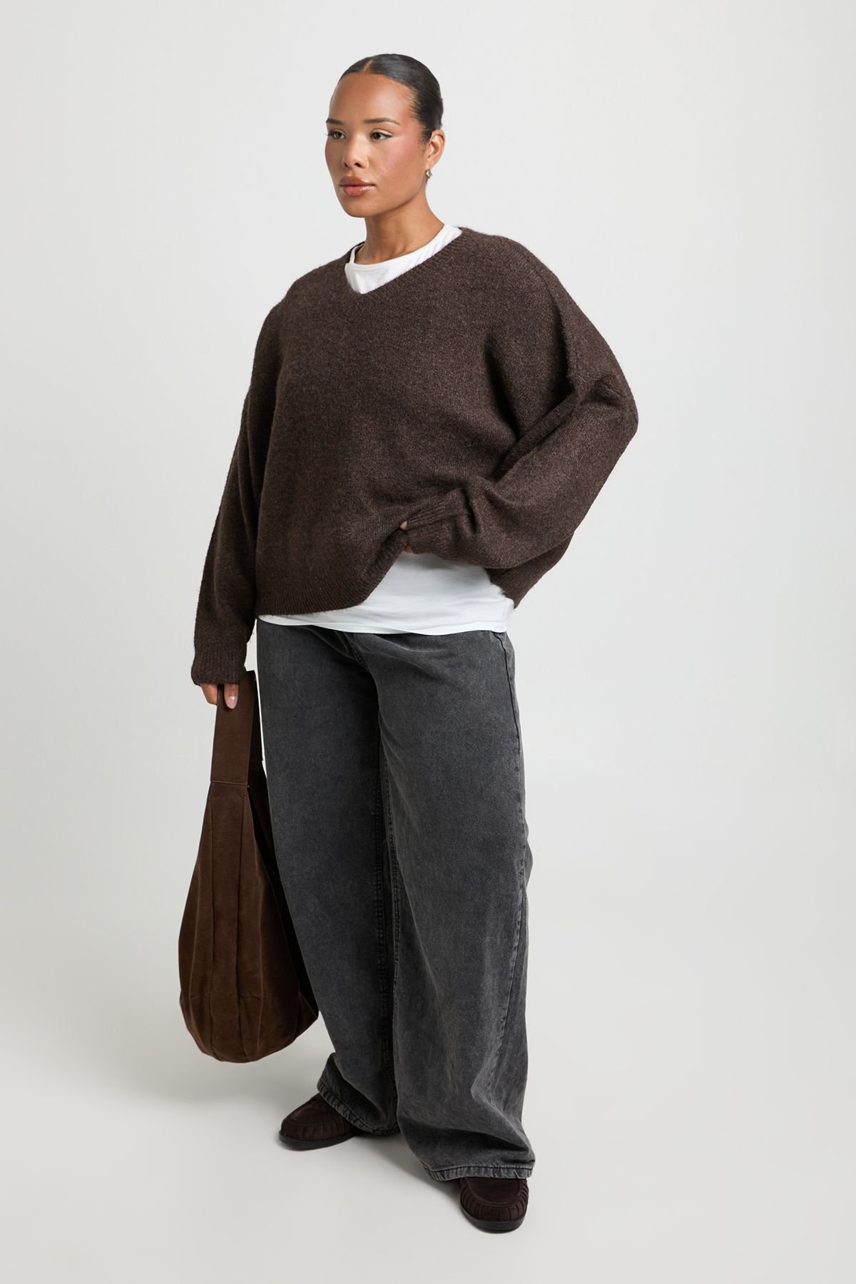 Pull surdimensionné col v super doux - Grande taille