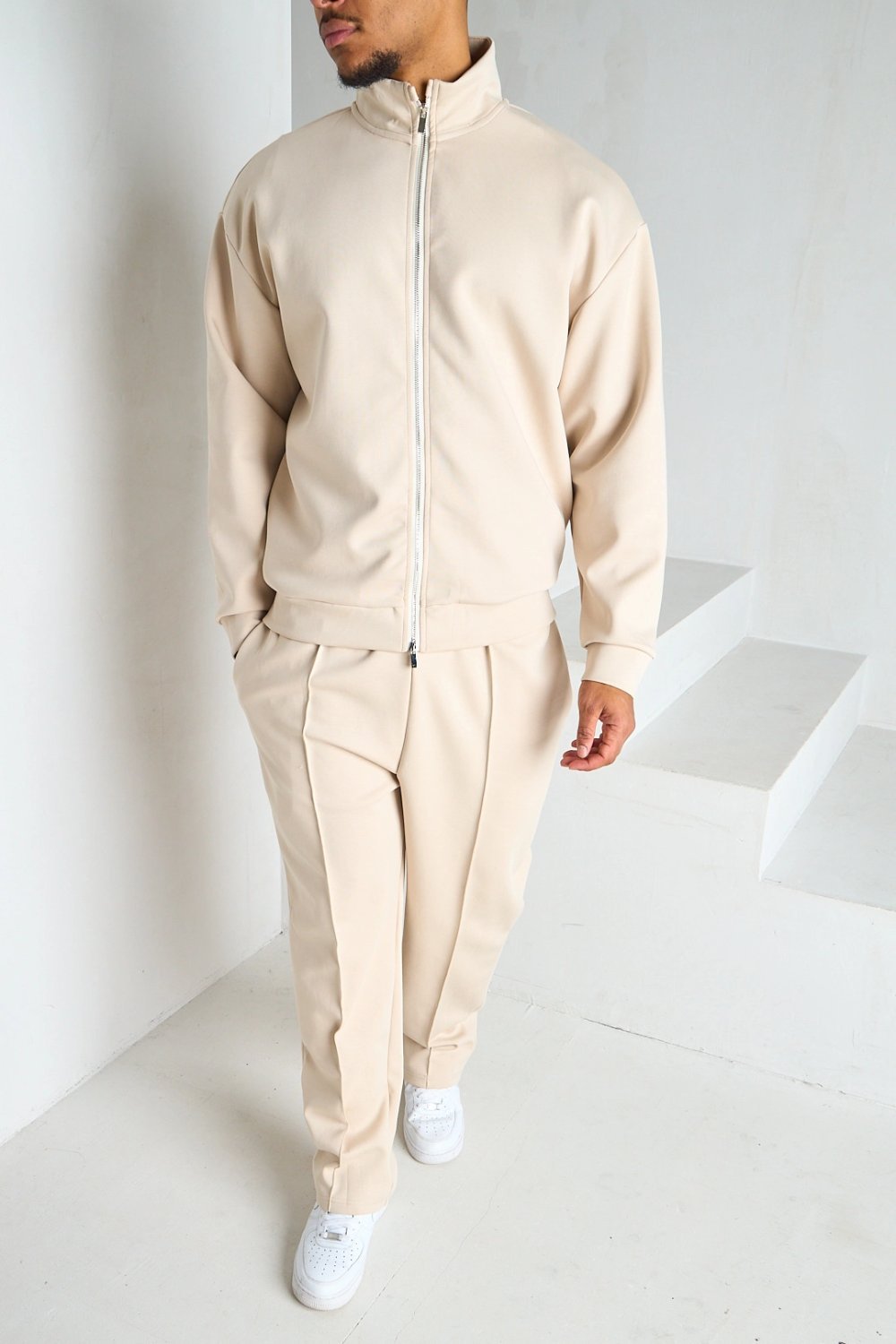 Ensemble veste b zip w pantalon à pinces beige