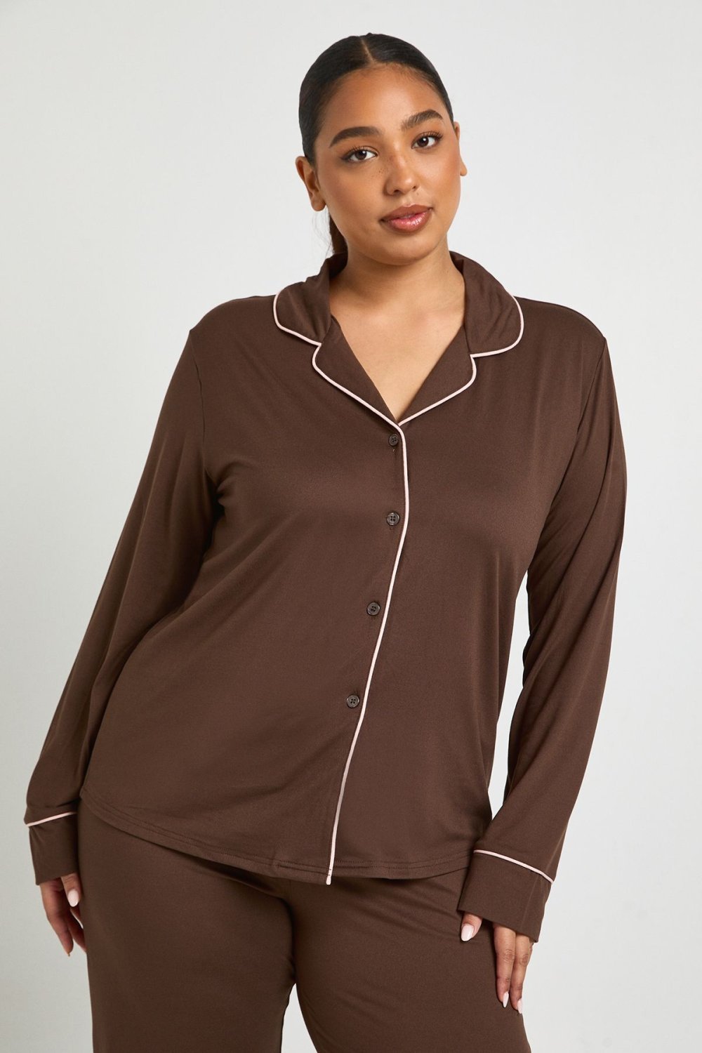 Pyjama chemise à passepoil - Grande taille