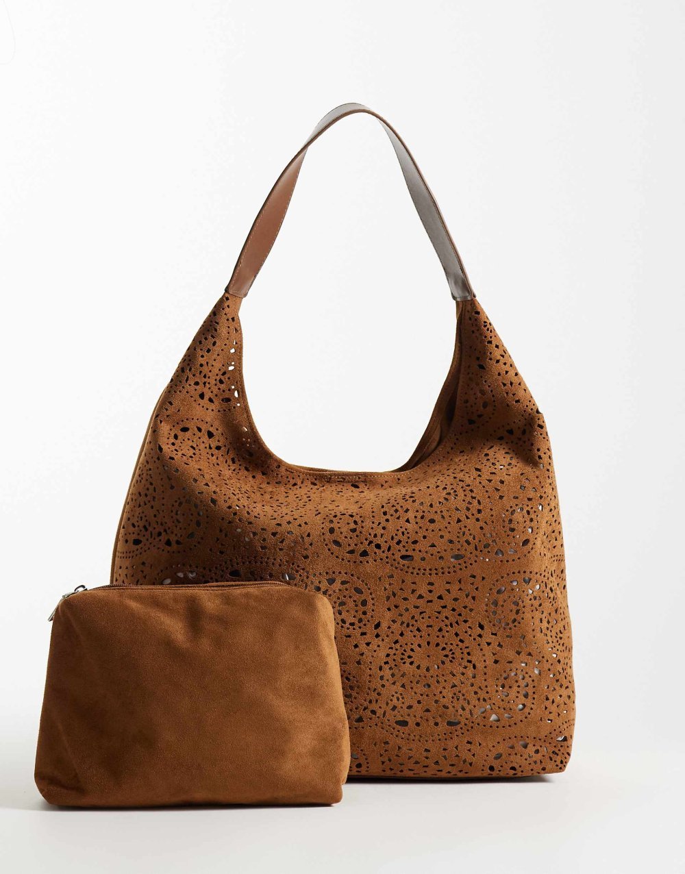 Sac cabas en suédine et pochette fauve