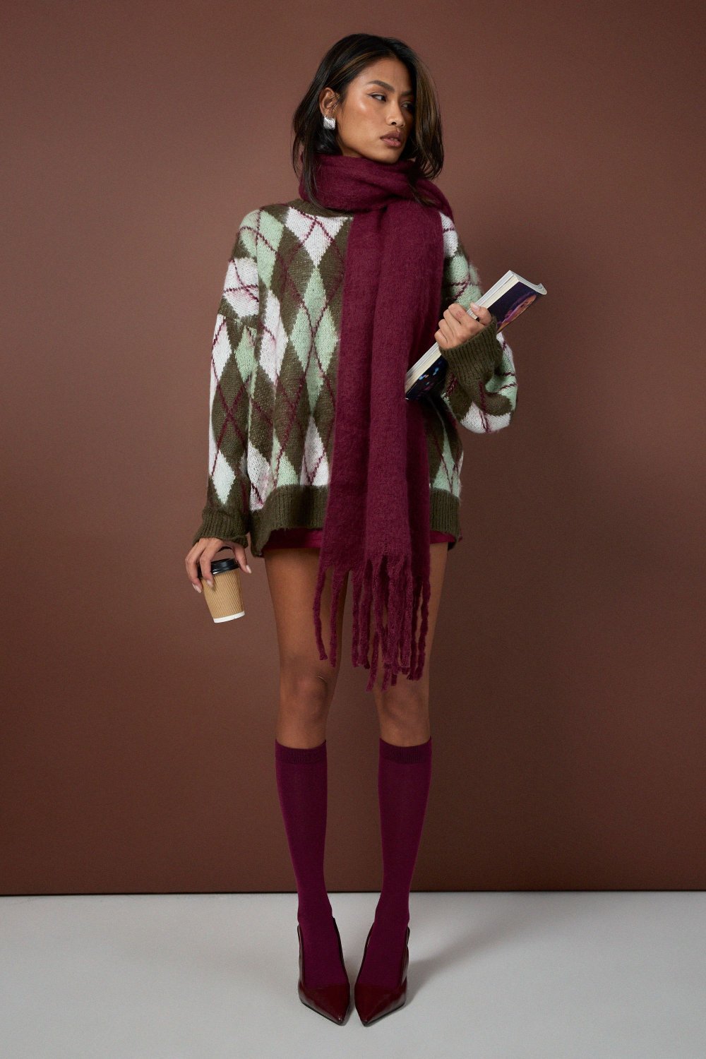 Pull oversize b losanges, kaki