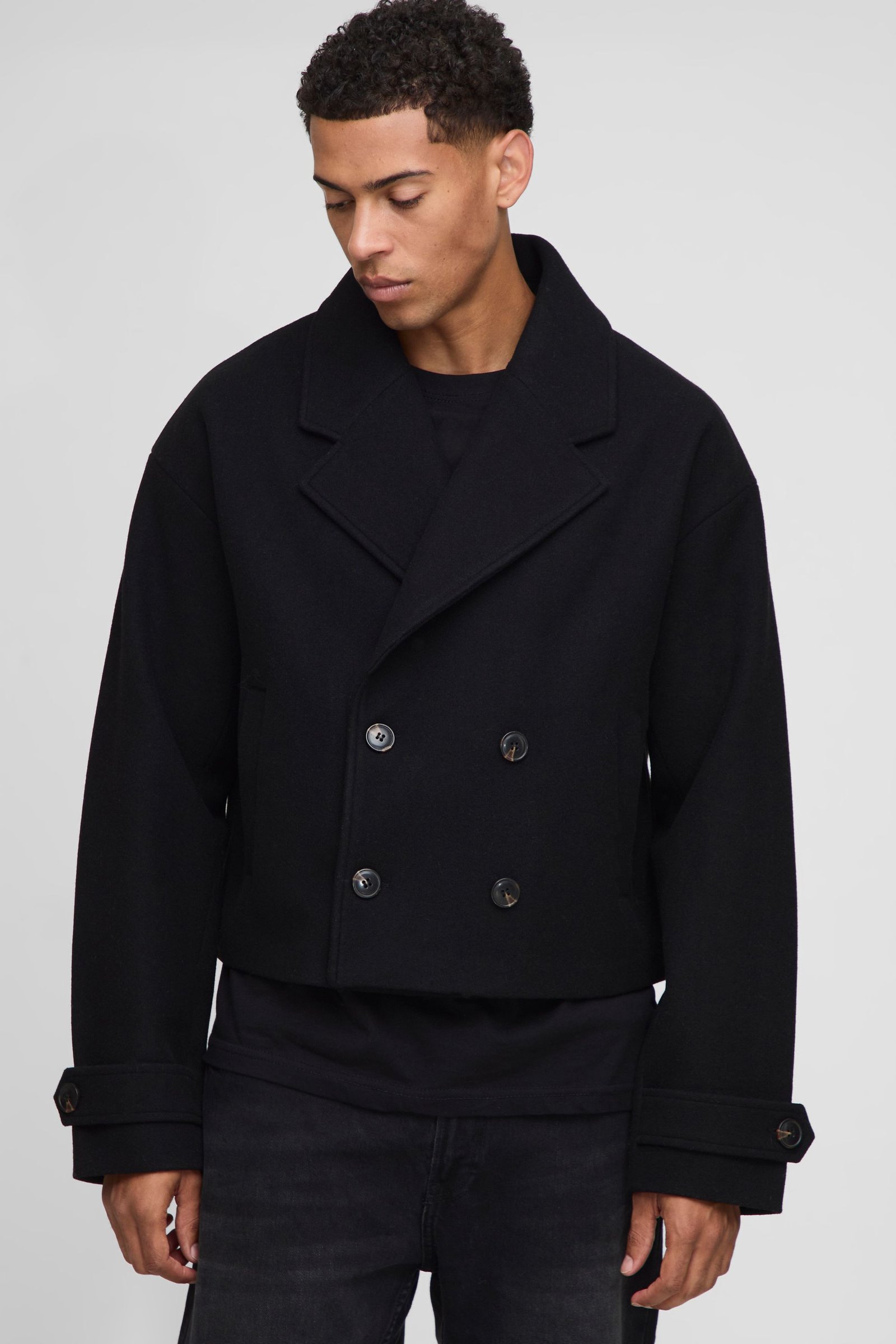 Manteau Melton court à double boutonnage
