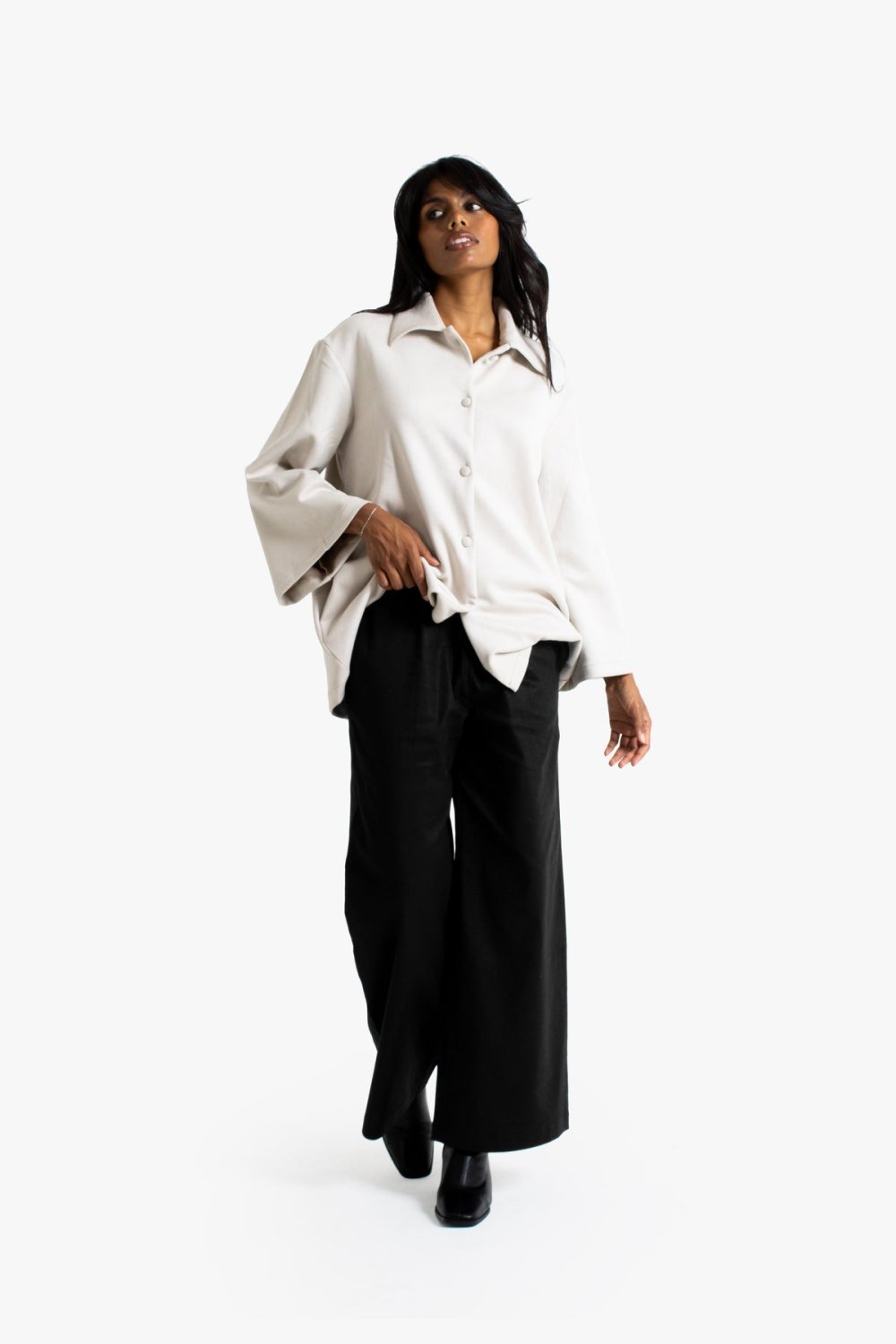 Pantalon large à pinces en lin et coton - Noir