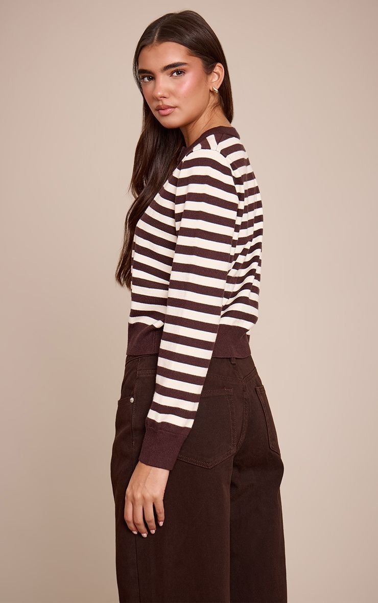 Cardigan court rayé chocolat
