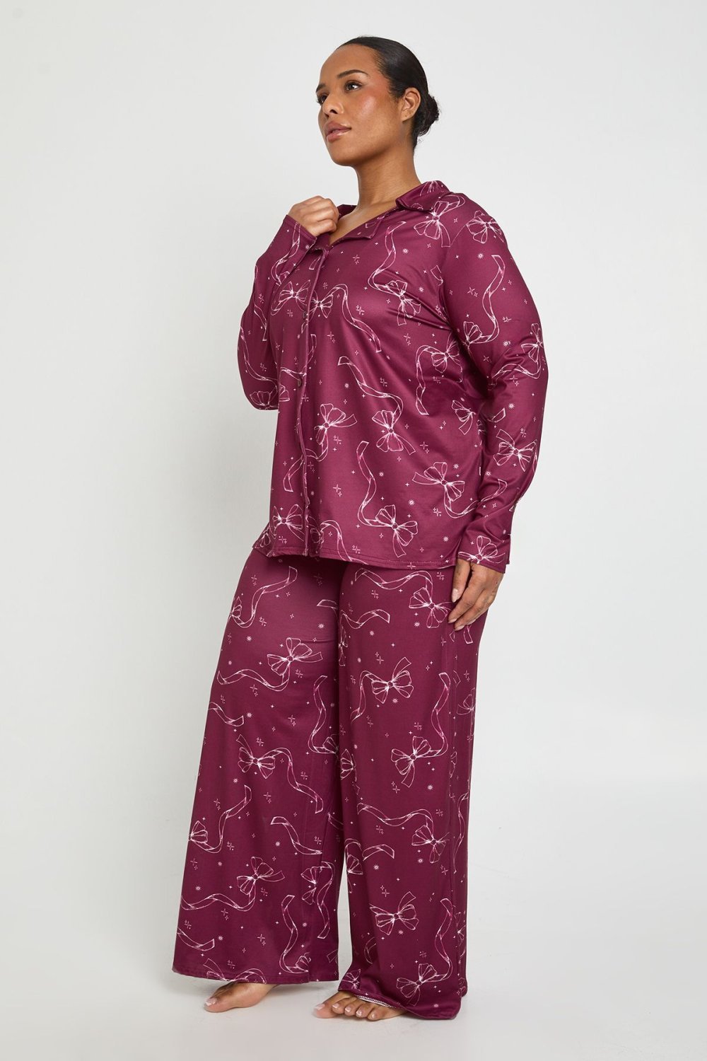 Bow print shirt pyjama set - Plus size