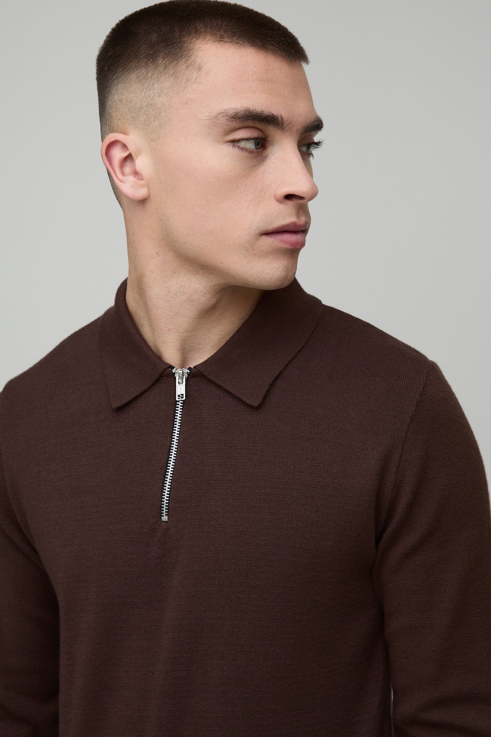 Polo slim manches longues col zippé