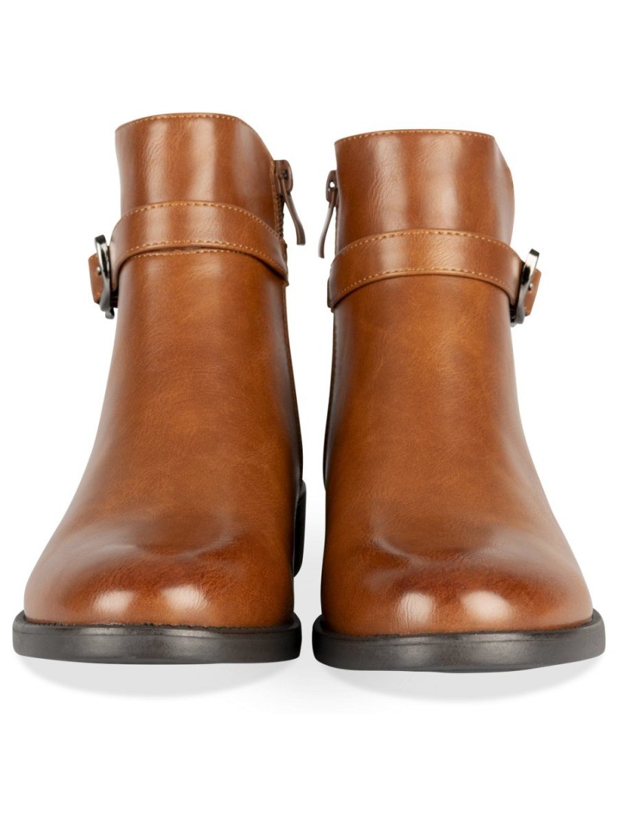 Cognac ankle boots with buckle strap
