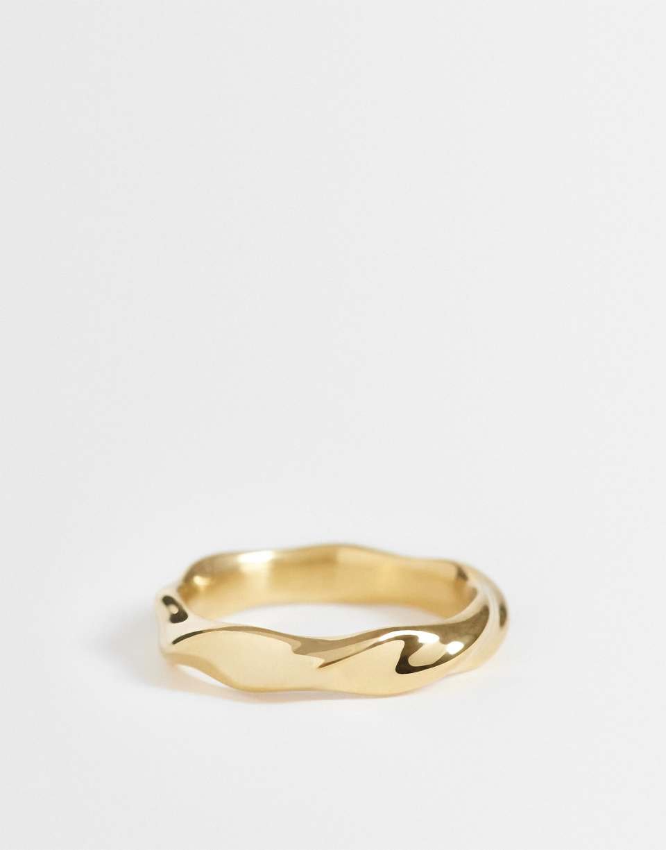 Bague anneau torsadée unie en acier inoxydable imperméable doré