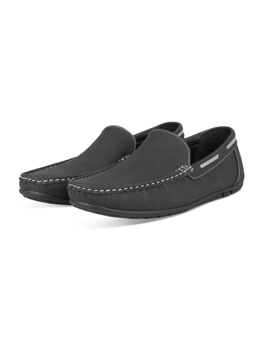 Black driving loafers, grey trim