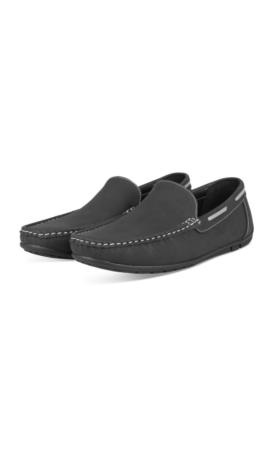 Black driving loafers, grey trim