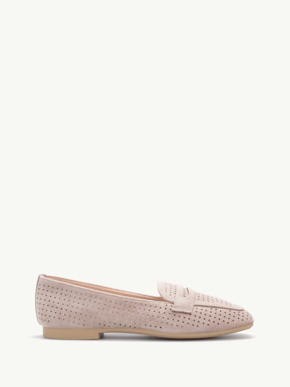 Taupe perforated suedette loafers