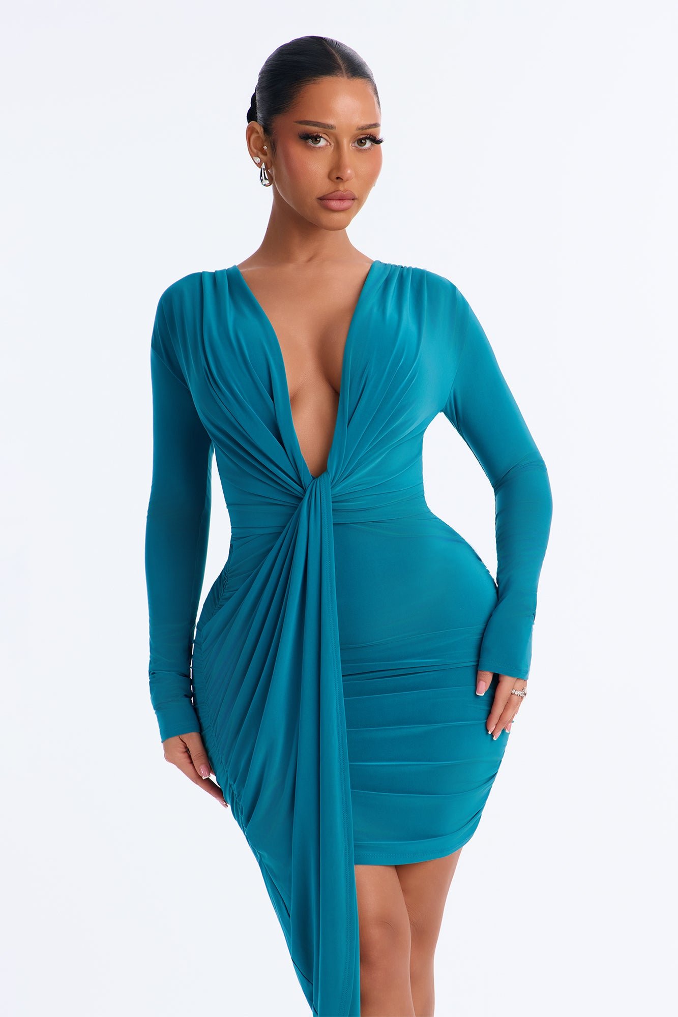 Robe midi drapée froncée dher 3eryan