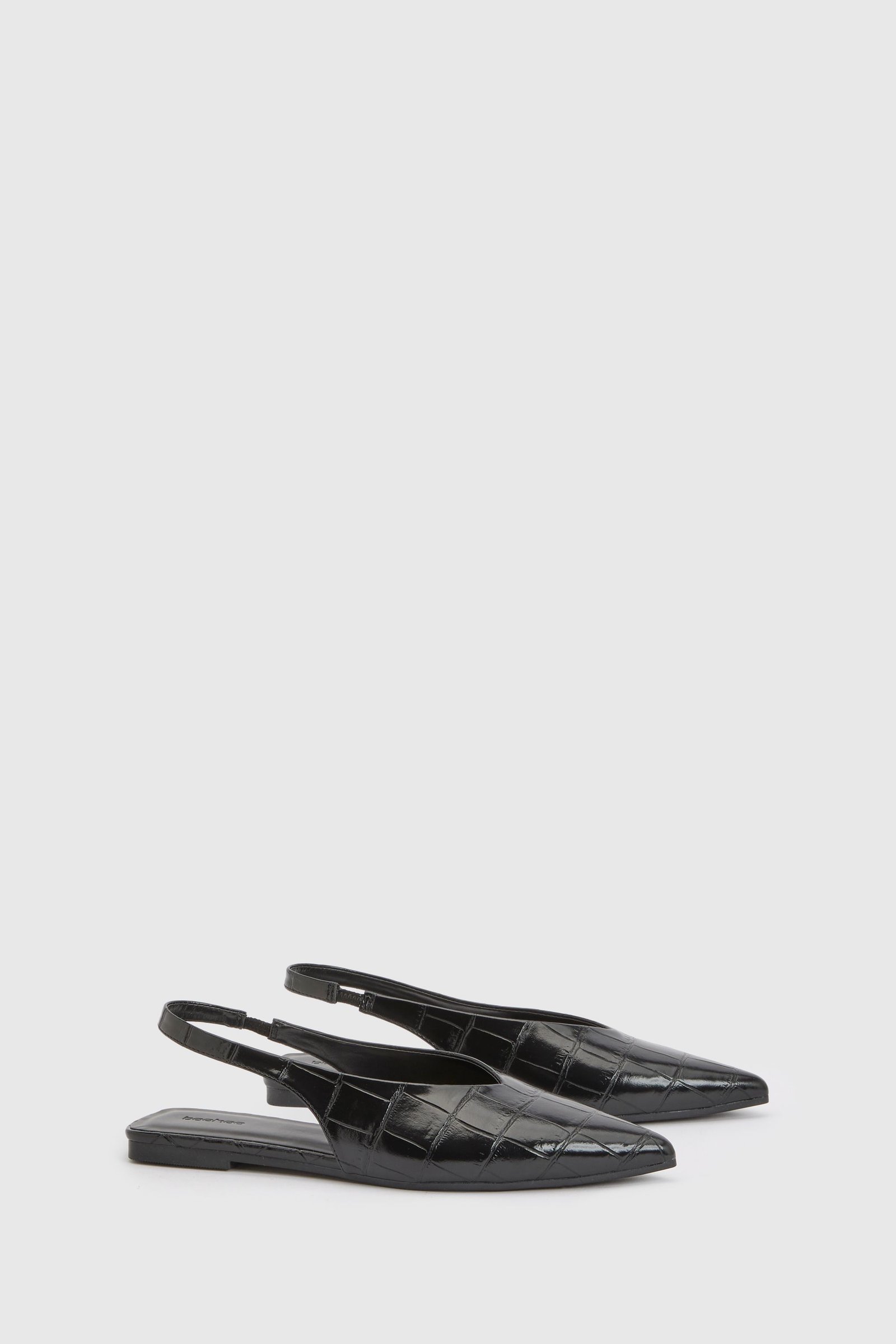Pointed croc-effect ballet flats - Black