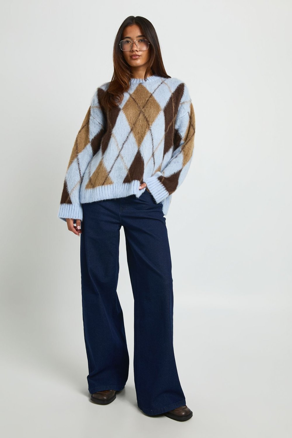Pull à losanges ultra doux bleu ciel