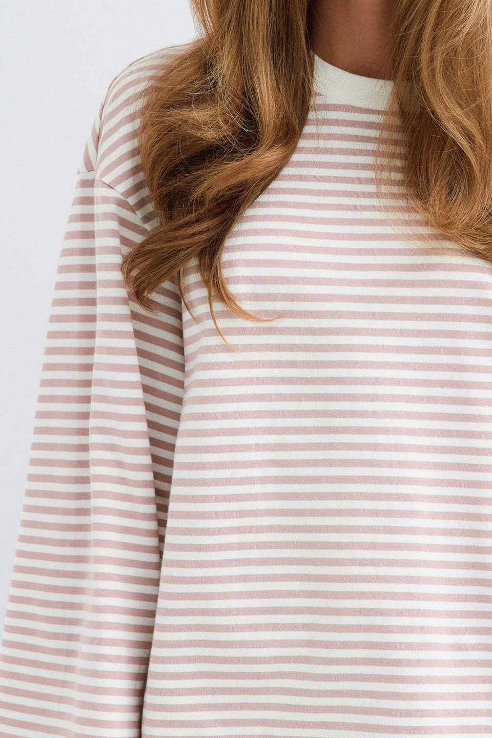 T-shirt rayé à manches longues larges - Rose