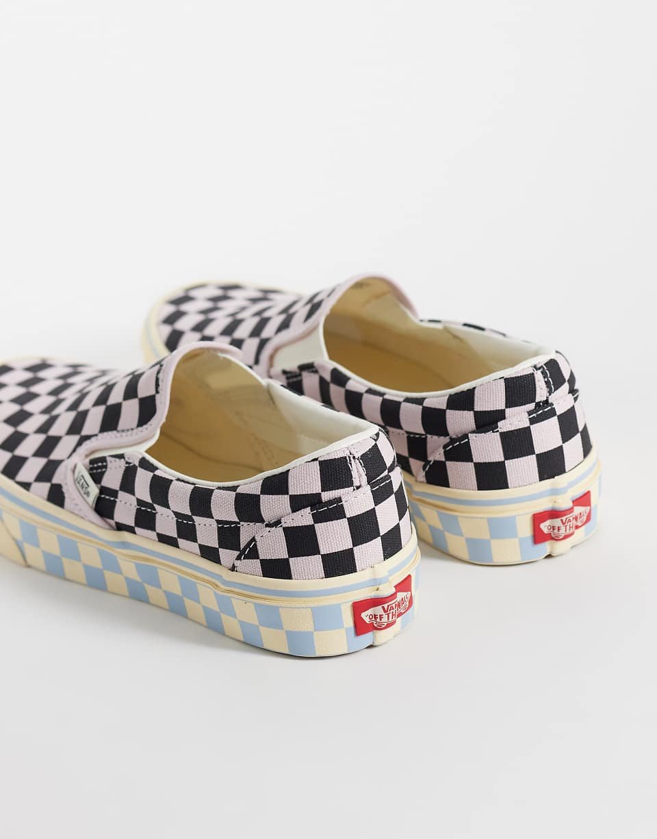 Classic Slip-on checkerboard trainers in pink and blue