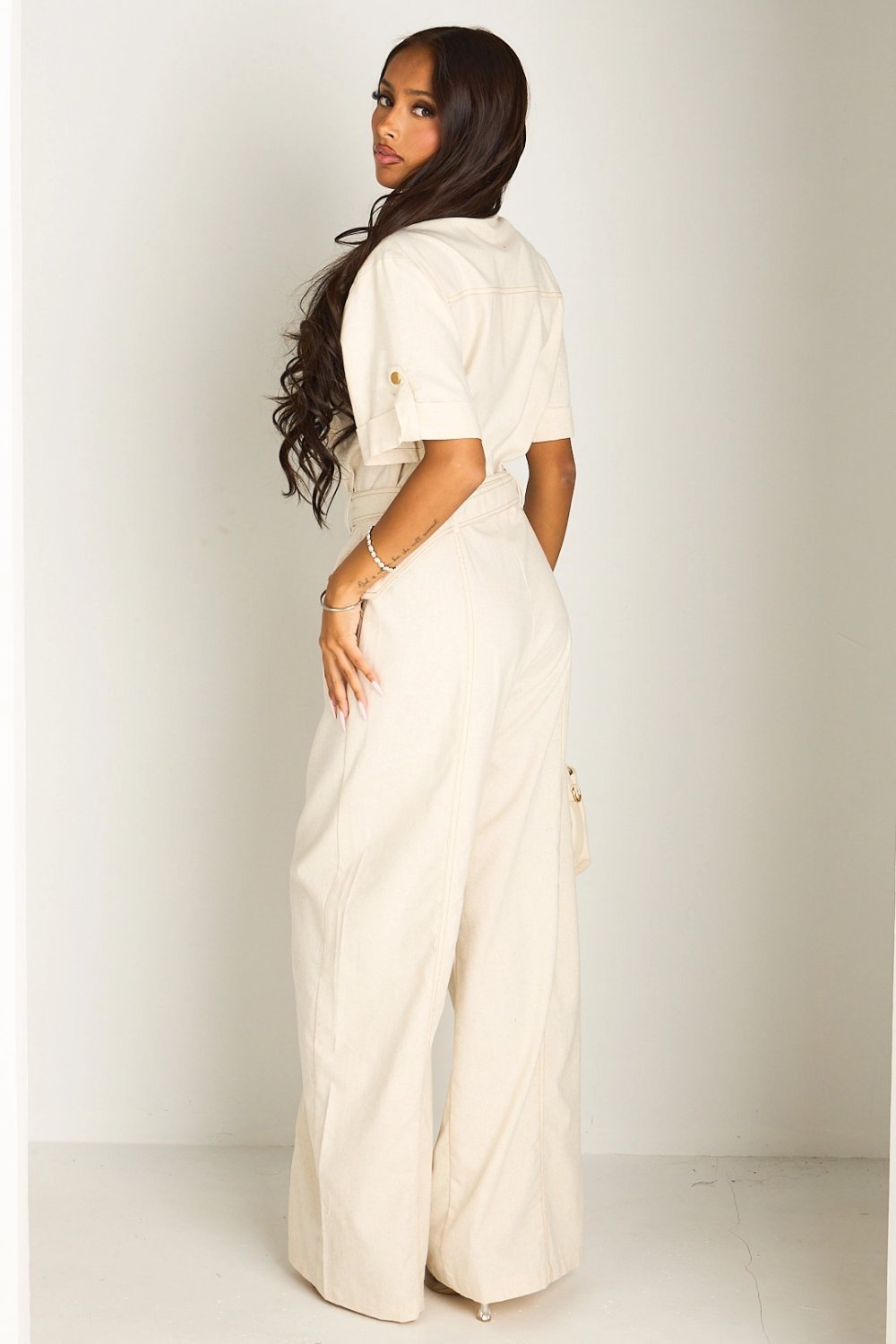 Combinaison pantalon b7al chemise beige