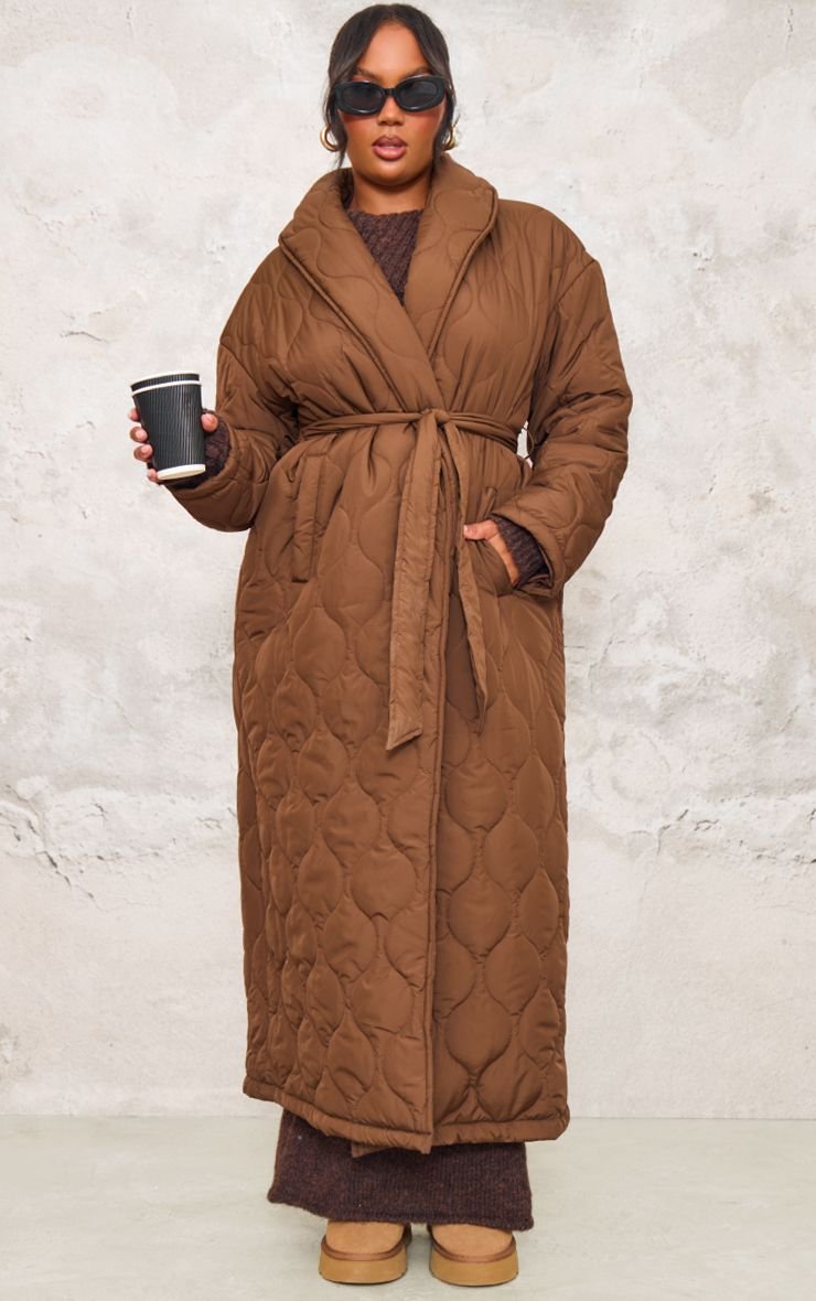Plus Belted Longline Quilted Coat