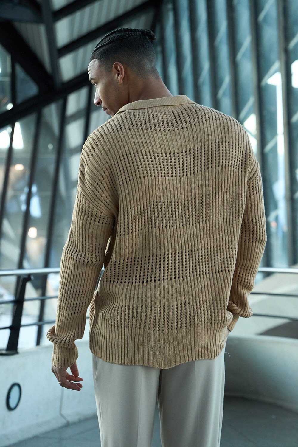 Gilet maille mkhrem b col revers camel