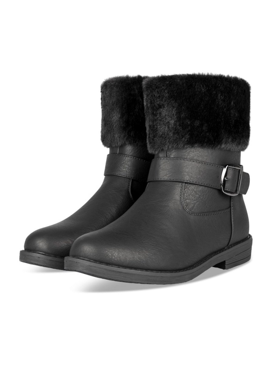 Bottines col fausse fourrure à boucle noires