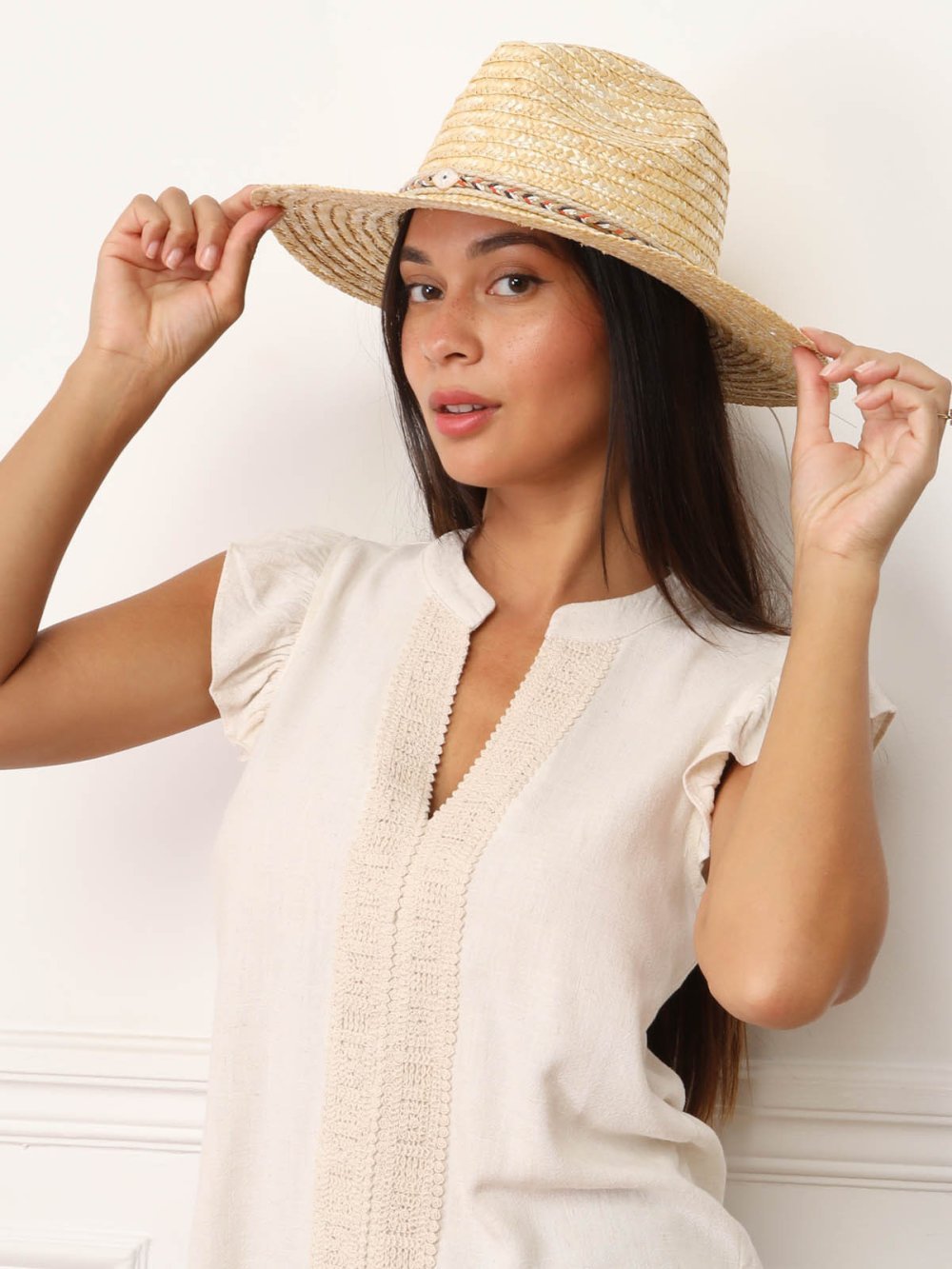 Chapeau panama en paille à galon tressé