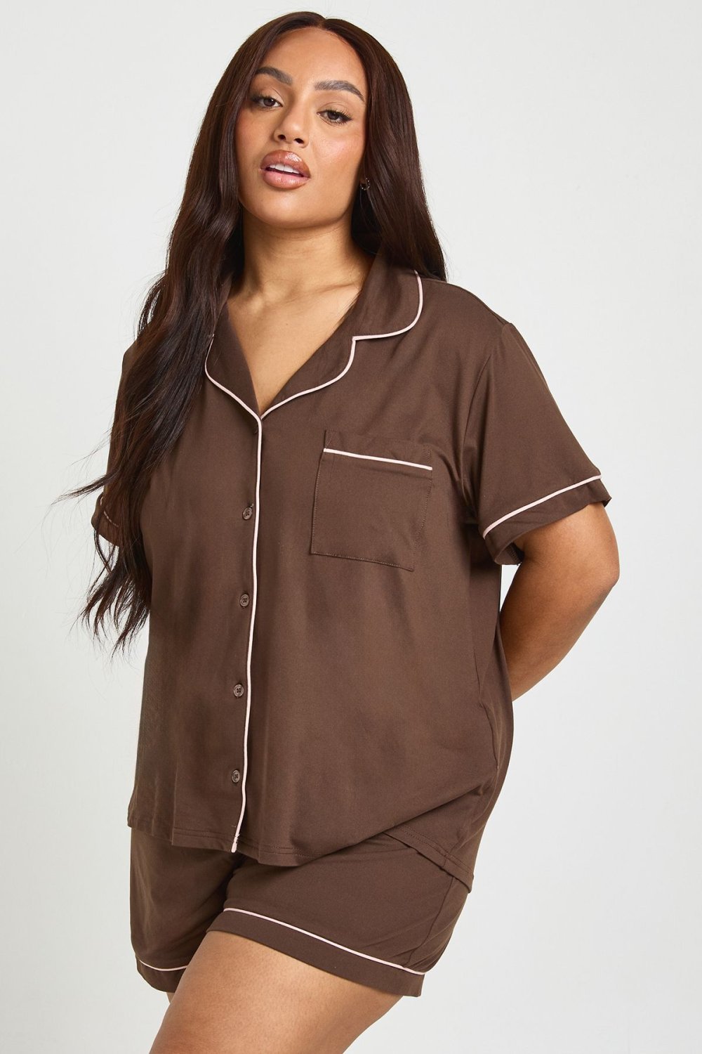 Top and shorts pyjama set with piping - Plus size