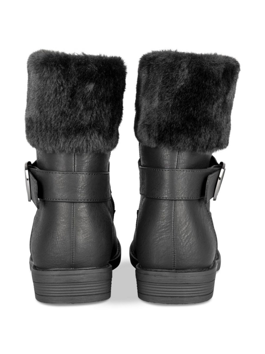 Bottines col fausse fourrure à boucle noires
