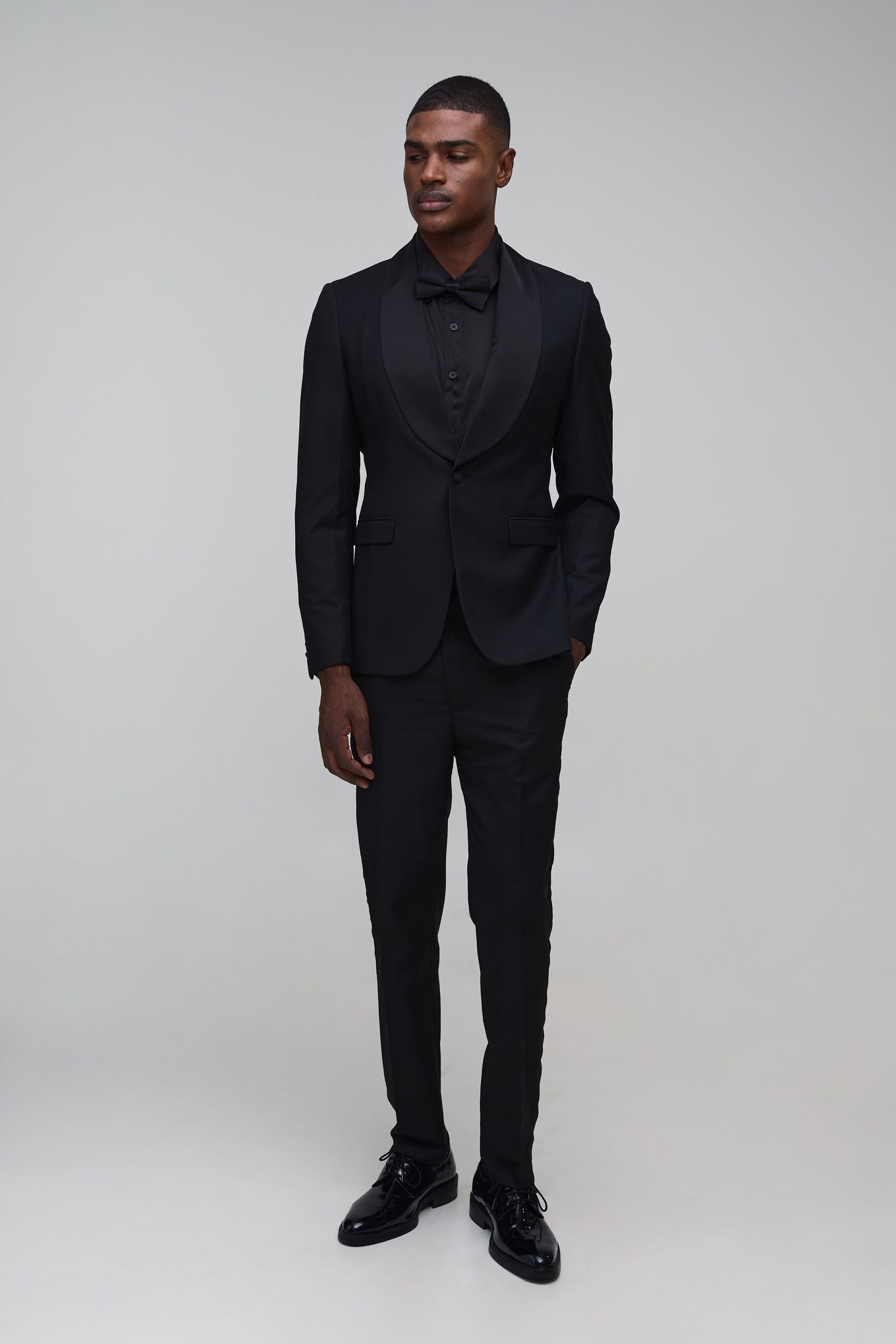 Slim fit satin panel suit trousers