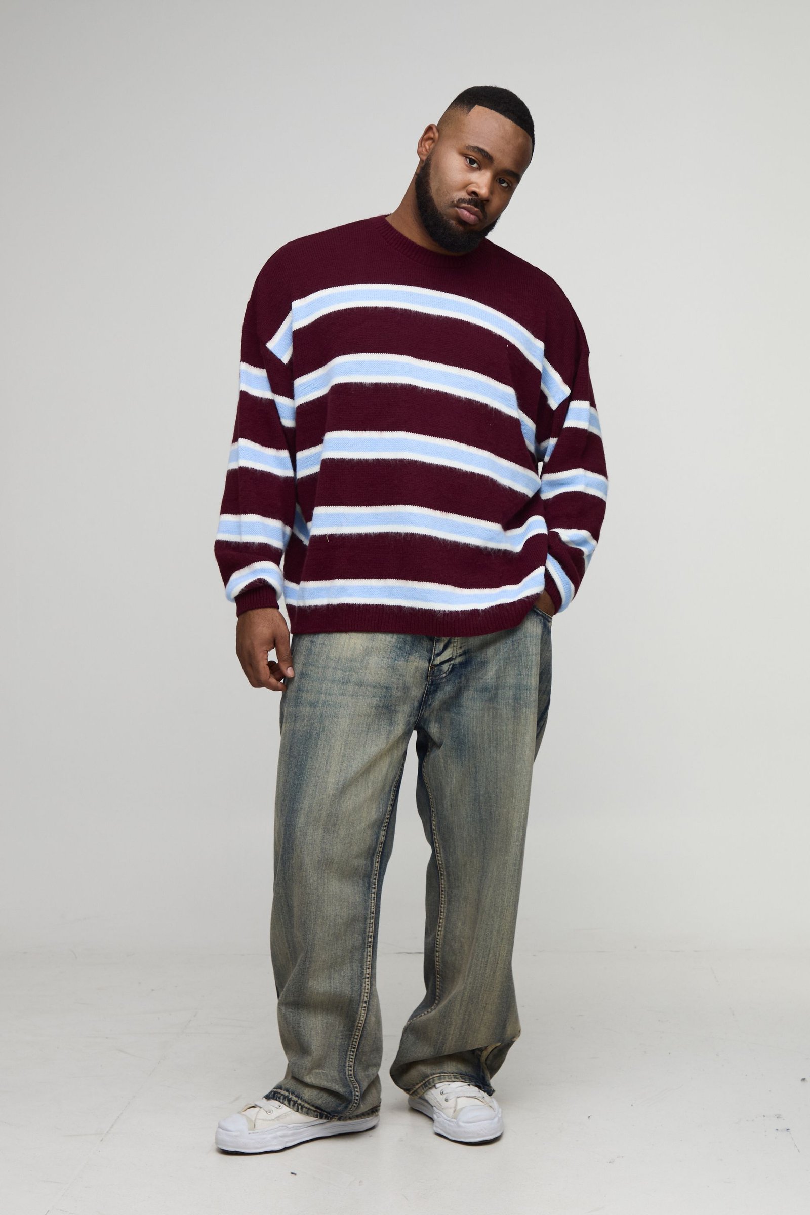 Pull tricot brossé oversize b khtout contrastés
