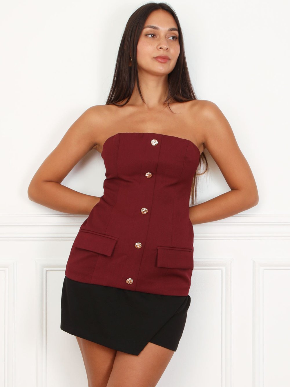 Top bustier style blazer à boutons dorés