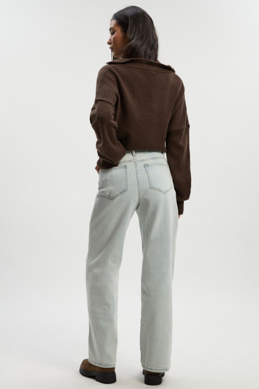 Pale blue high-waisted wide leg jeans