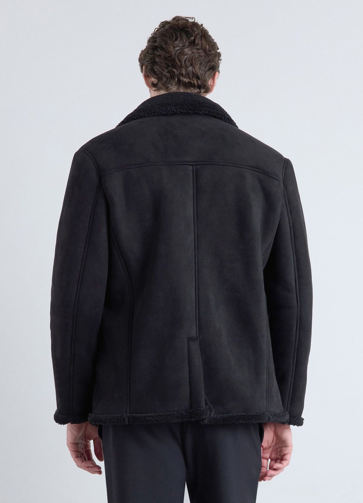 Double-breasted peacoat, plush collar