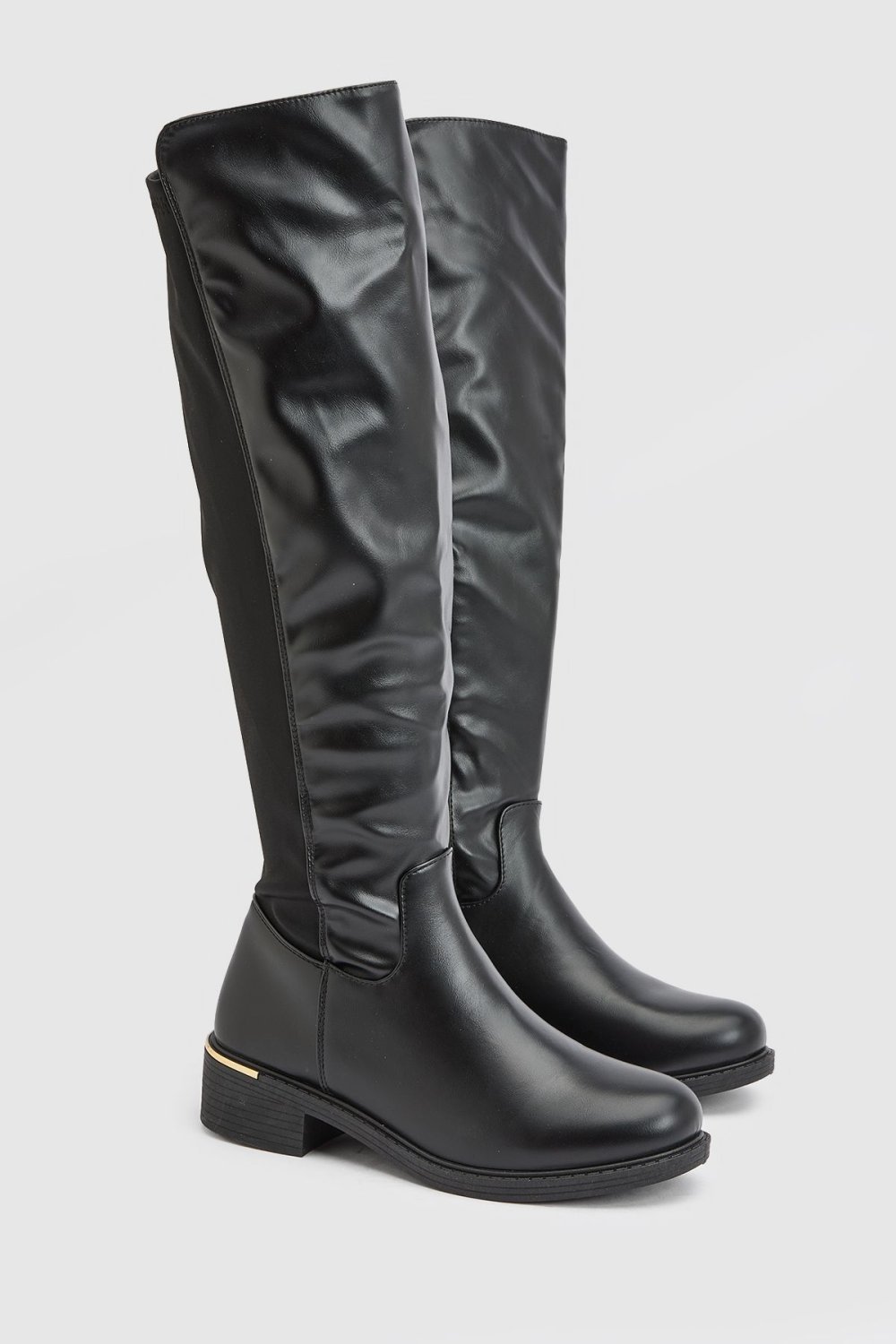 Black chunky knee-high boots