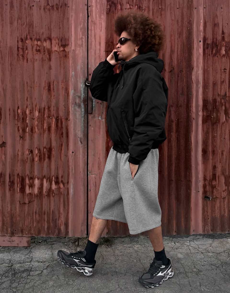 Technical fabric hooded jacket - Black