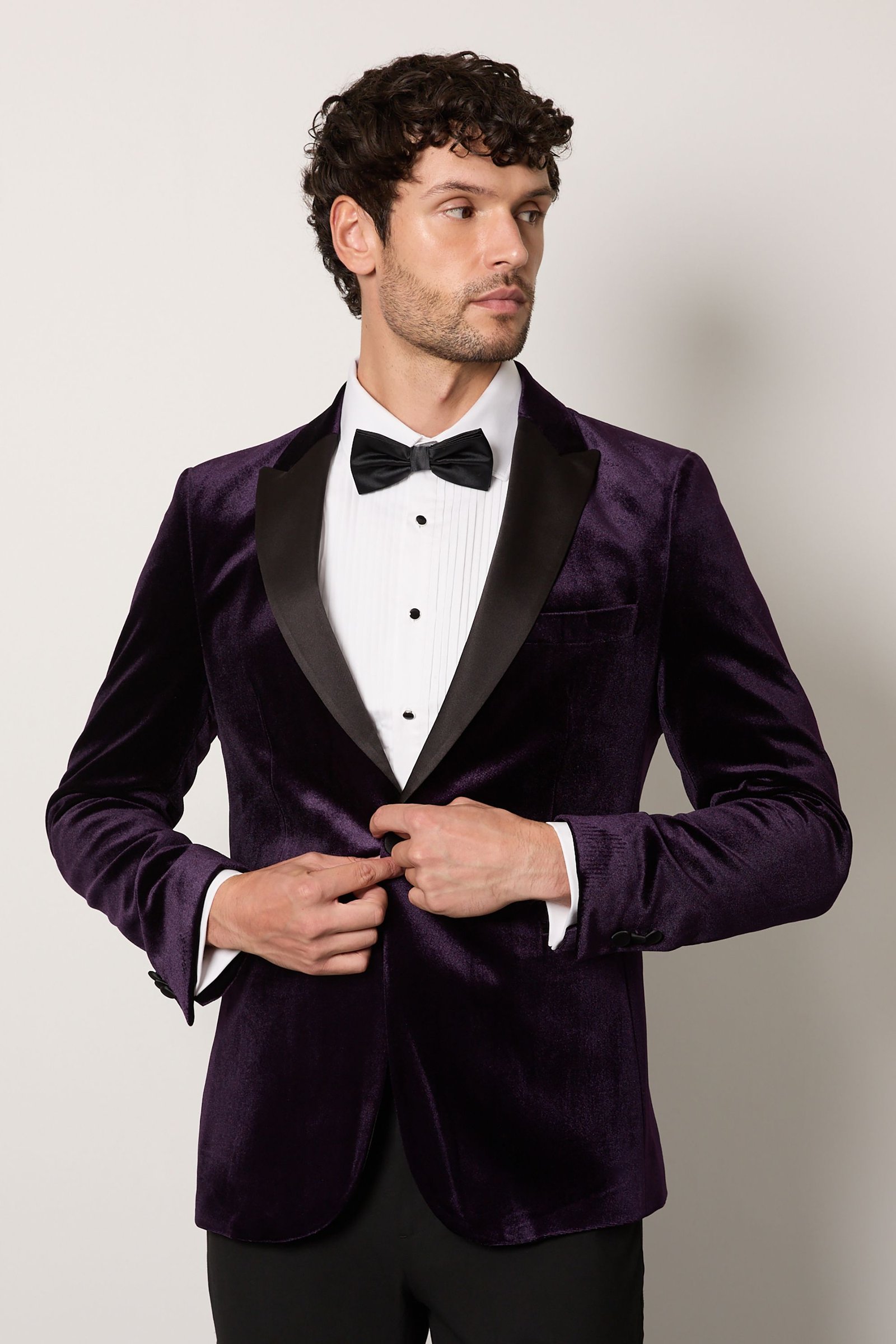Veste de smoking ajustée en velours violet