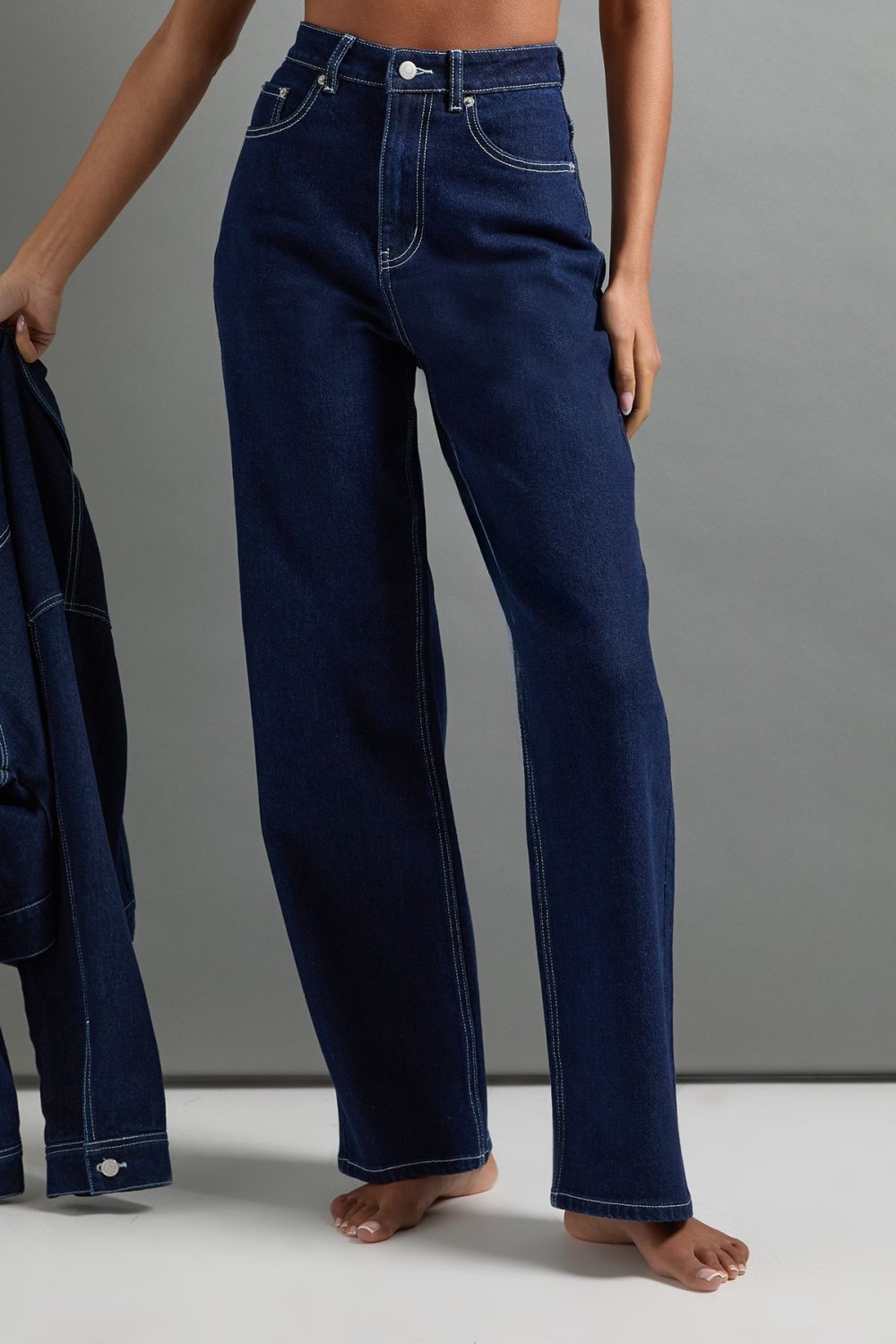 Jean droit taille haute indigo - Grande taille