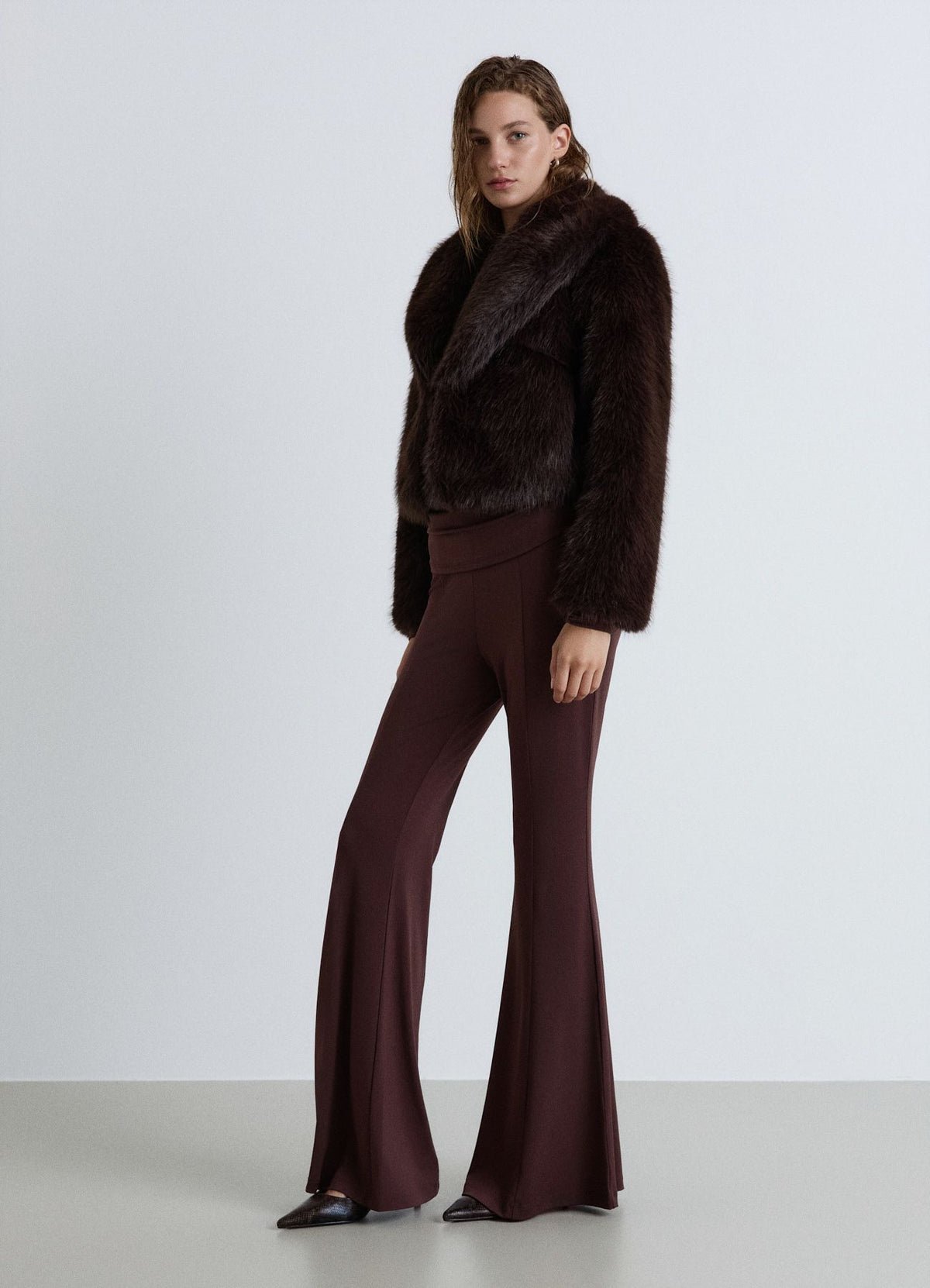 Cropped plush jacket with lapels