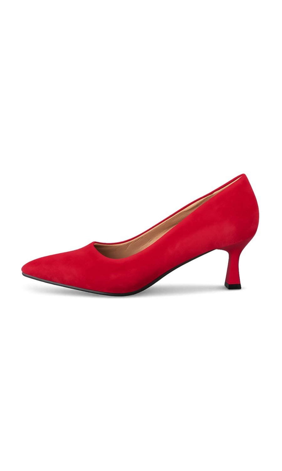 Red faux suede pointed pumps