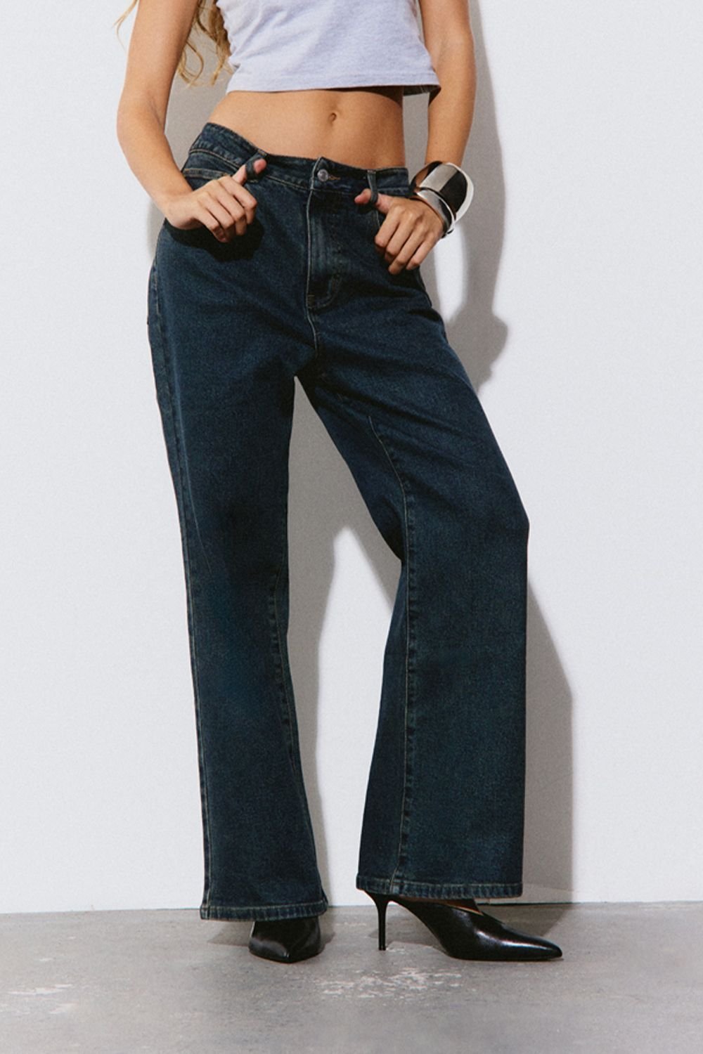 Jean droit taille haute bleu foncé - Petite
