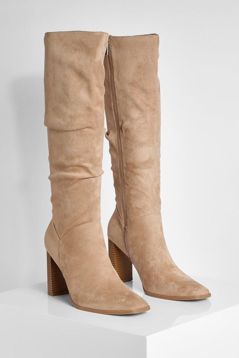 Slouchy block-heel faux suede knee-high boots