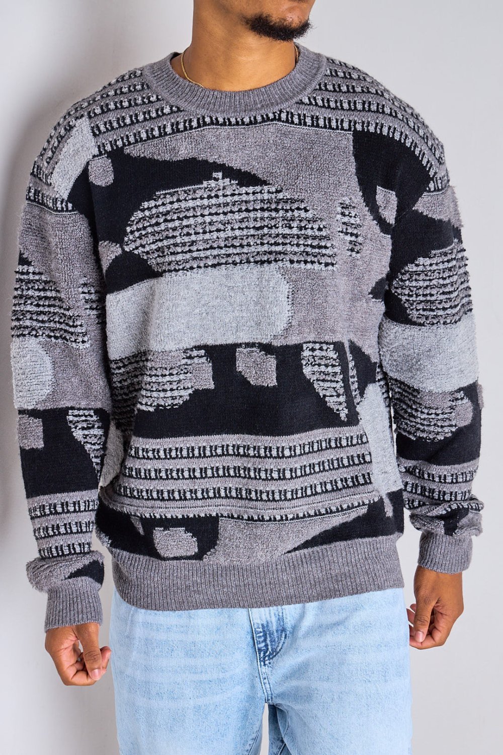 Black patterned chunky-knit jumper