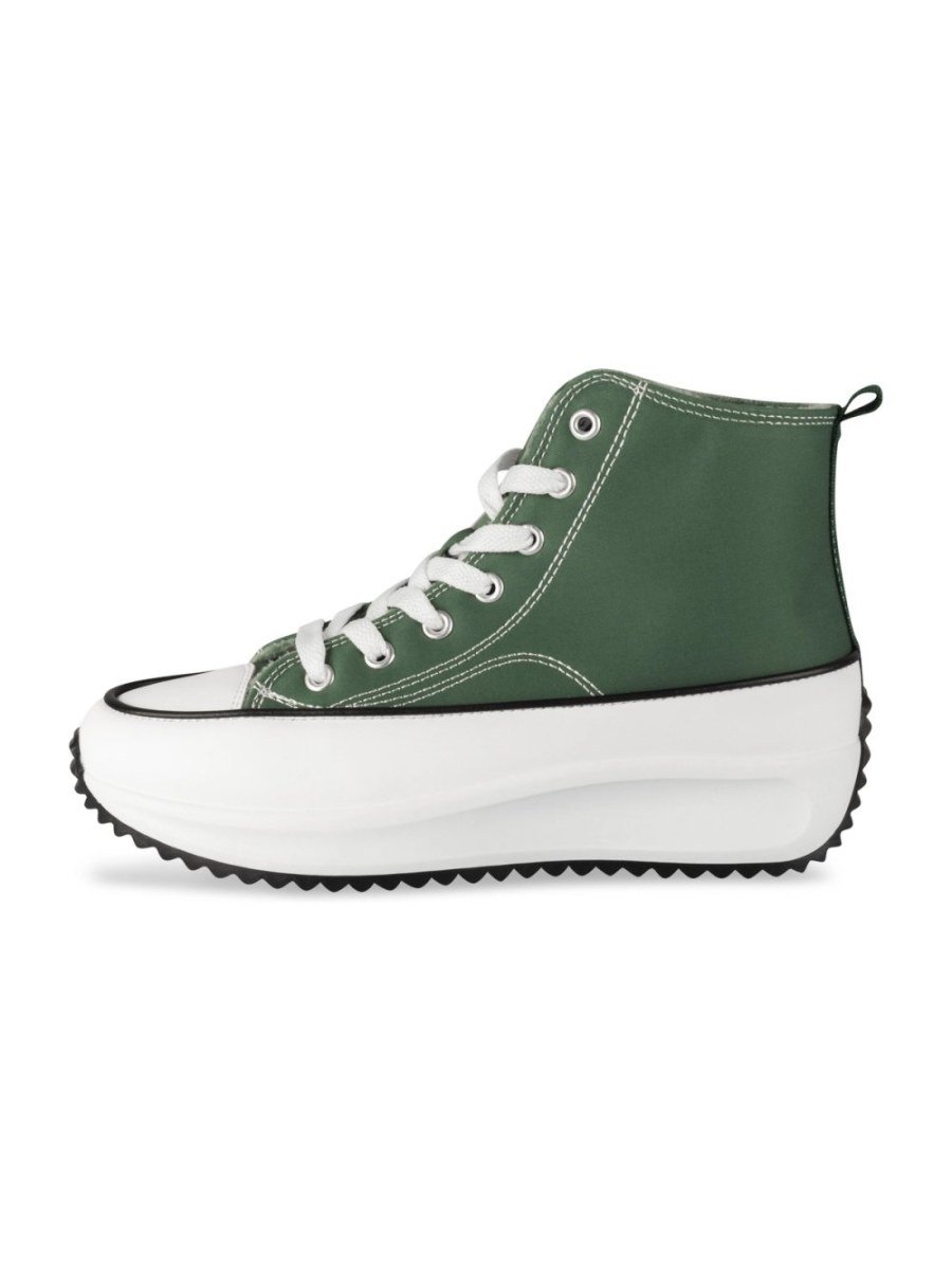 Green canvas high-top platform sneakers