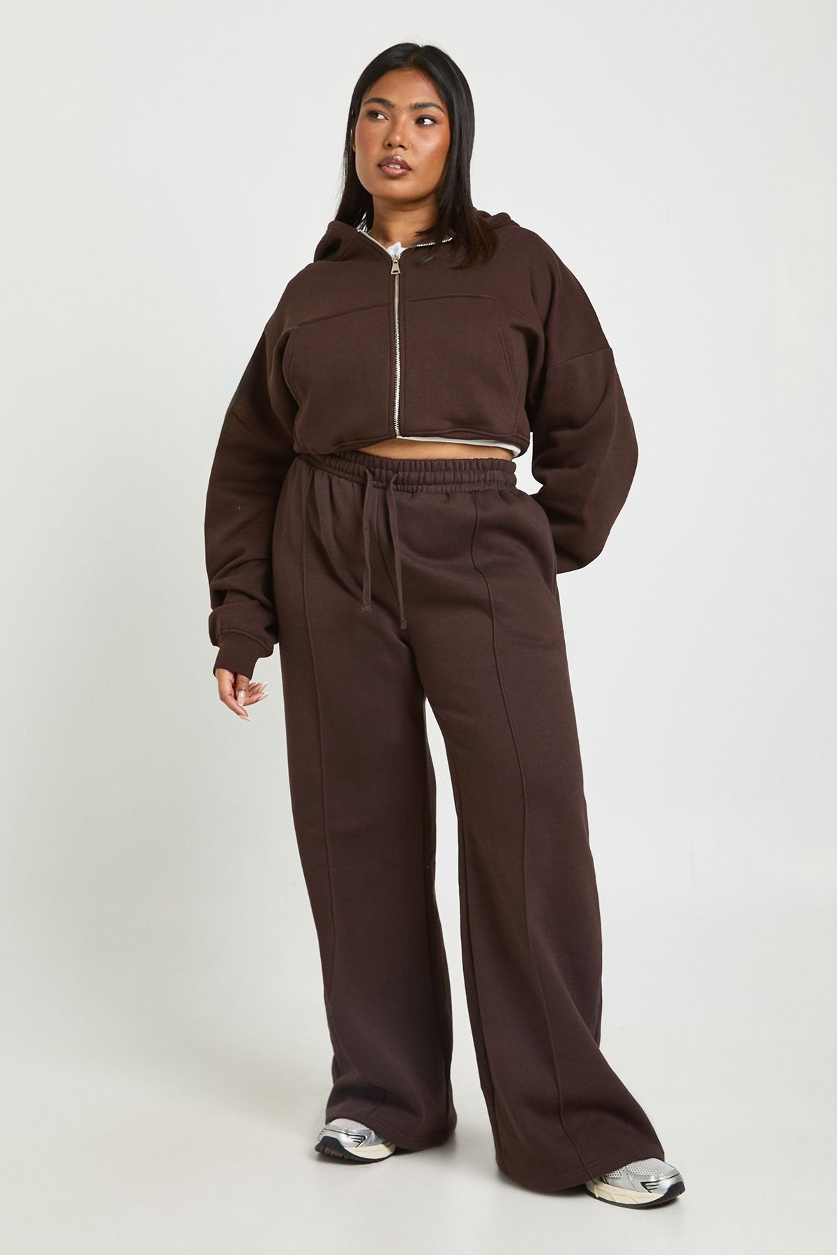 Plus Core Basique Détail à plis pincés Ceinture profonde Pantalon de jogging à jambes larges